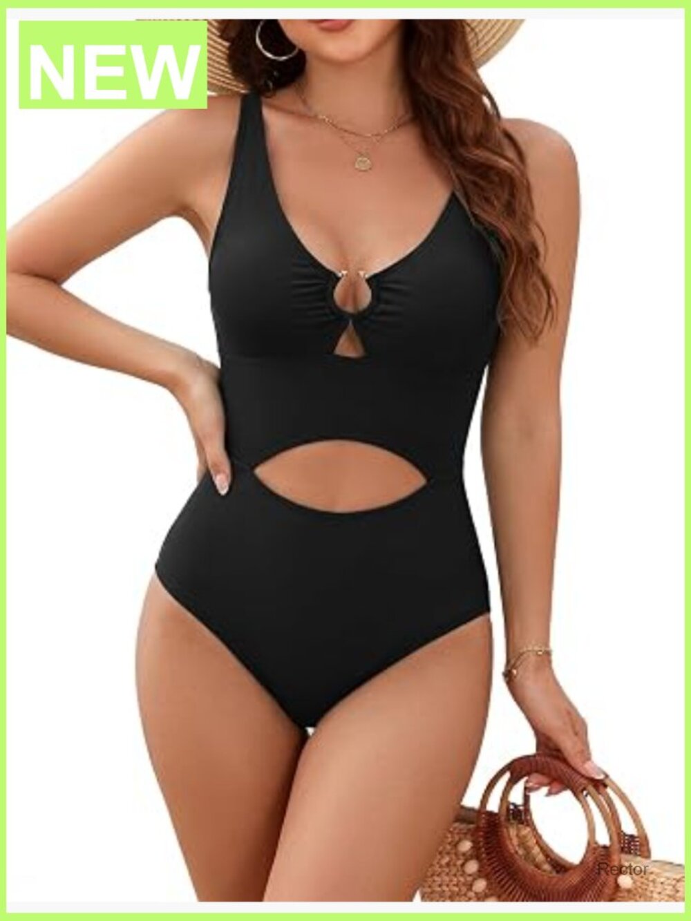 Women's One Piece Swimsuit Cutout V-Neck O-Ring Design Adjustable Straps